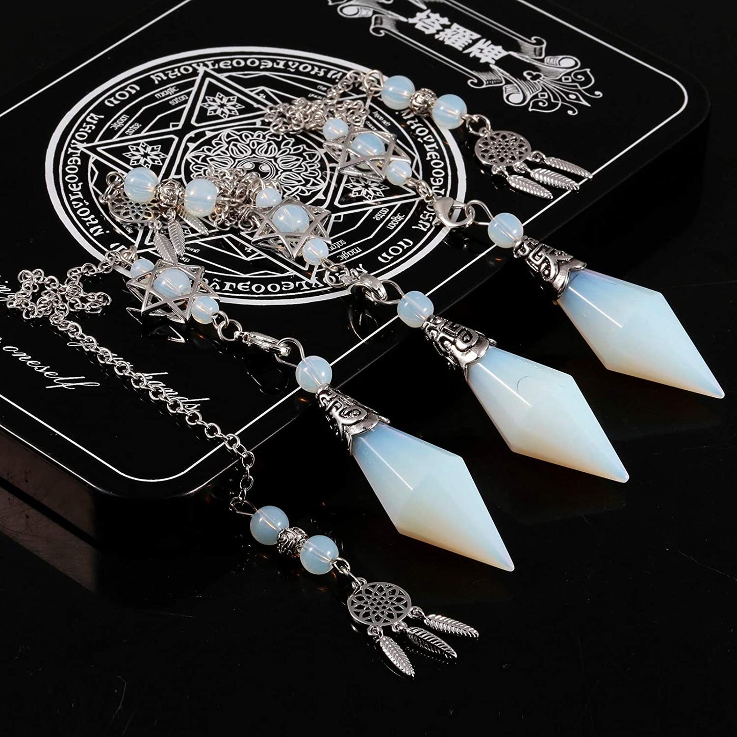 Quartz Stone Pendulum w/Hexagon Star & Dream Catcher